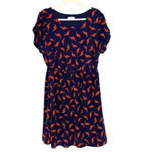 Modcloth Peach Love Dinosaur Print Short Sleeve Dress Navy Blue Orange Size 2X